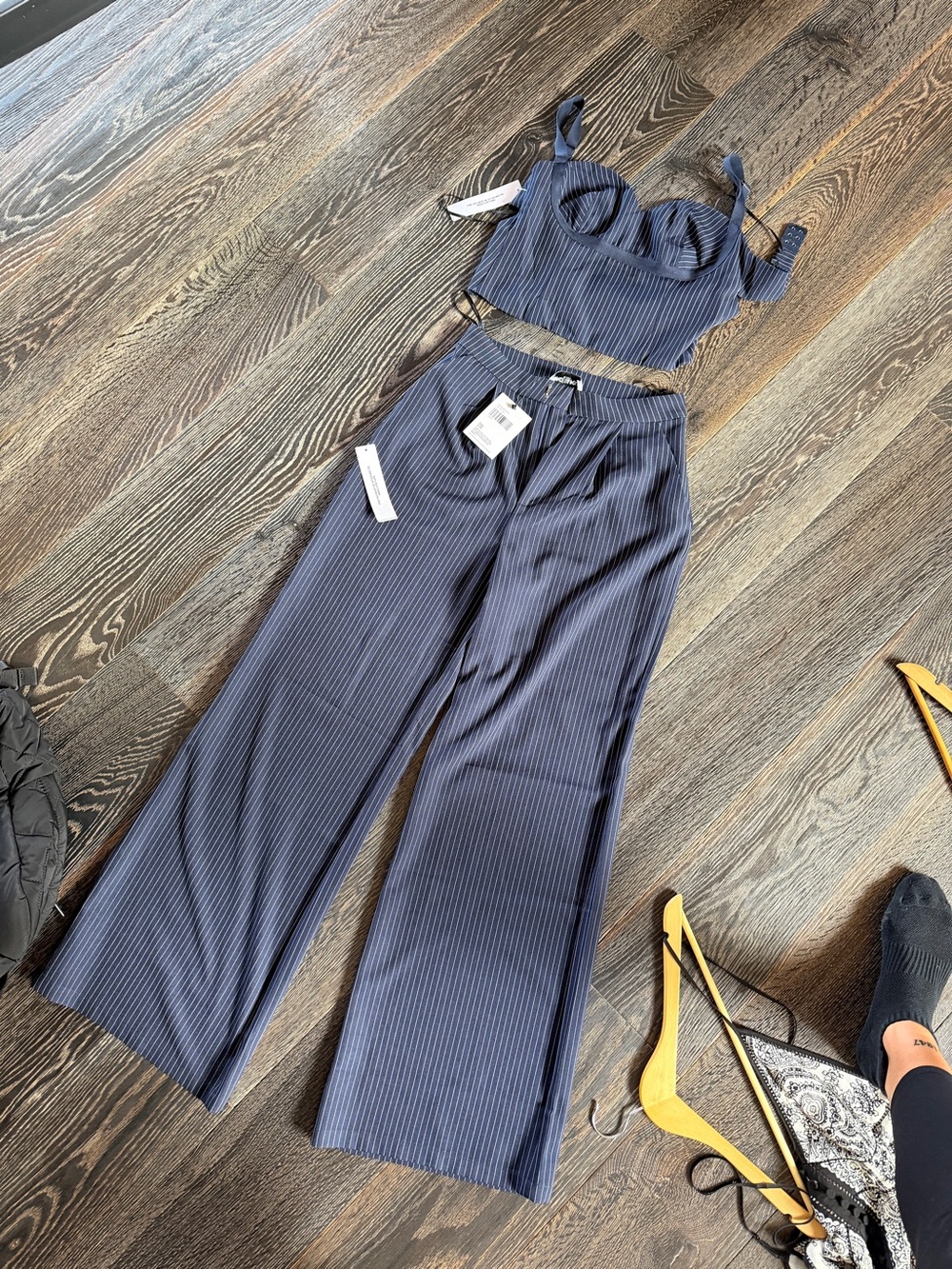 NWT - NEVER WORN- Princess Polly Ribbed Wide-Leg Pant Set in Slate Blue
